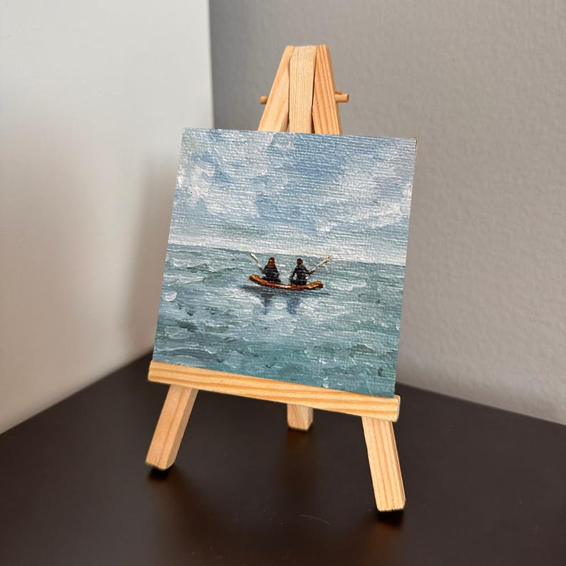 Miniature Ocean Oil Painting, Framed SUP Seascape Art, Coastal Wall Decor Canvas only