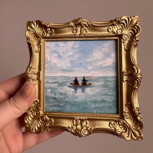Miniature Ocean Oil Painting, Framed SUP Seascape Art, Coastal Wall Decor image 3
