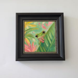 Original Ölgemälde, Mini Frosch Wandkunst, gerahmtes tropisches, skurriles Dekor Bild 10