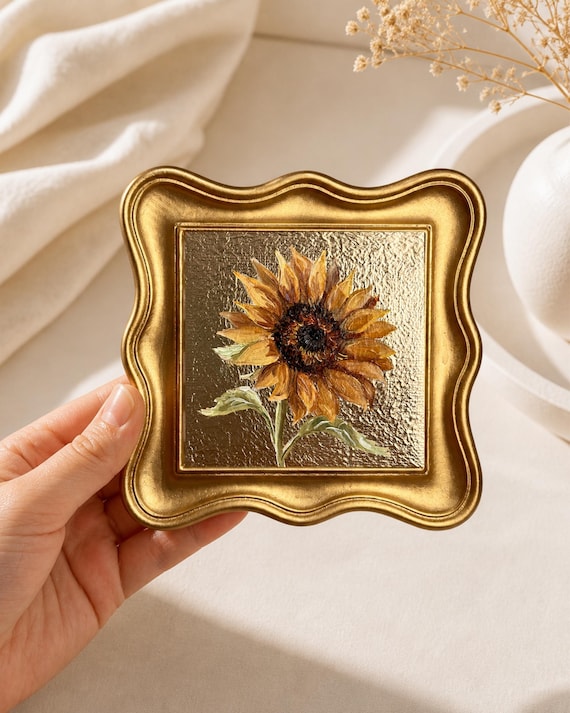 Sunflower Mini Painting Gift for Mom Gold Framed Art Mother’s Day Gift