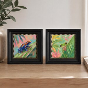 Original Ölgemälde, Mini Frosch Wandkunst, gerahmtes tropisches, skurriles Dekor Bild 4
