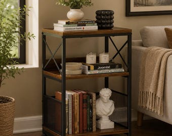 Record Player Stand with Vinyl Storage for Up to 200 Albums, Rustic Brown Turntable Stand, Record End Table for Living Room