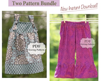 Apron Knot Dress and Ruffle Bottom Pants PDF Two Pattern Bundle
