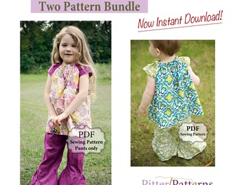 Flutter Top & Dress and Ruffle Bottom Pants PDF Two Pattern Bundle