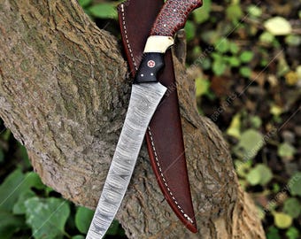 Damascus Steel Viking Chef Knife: Hand Forged Fillet, Handle