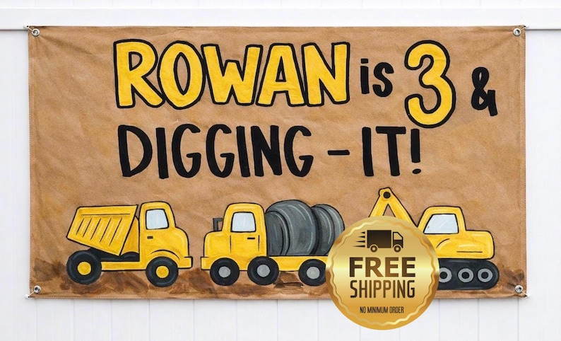 Hand-painted Construction Digging It Party Birthday Banner ...