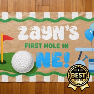 Hand-Painted Golf-Themed First Birthday Banner - Customizable Kraft Paper Decor for Golf Parties & Photo Backdrops image 1