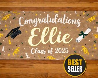 Hand Painted Graduation Banner – Personalized Kraft Paper Class of 2025 Decor