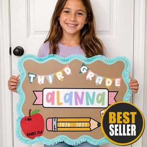 Personalized Third Grade Sign | Hand-Painted Back to School Photo Prop (16x20)