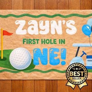Hand-Painted Golf-Themed First Birthday Banner - Customizable Kraft Paper Decor for Golf Parties & Photo Backdrops image 1