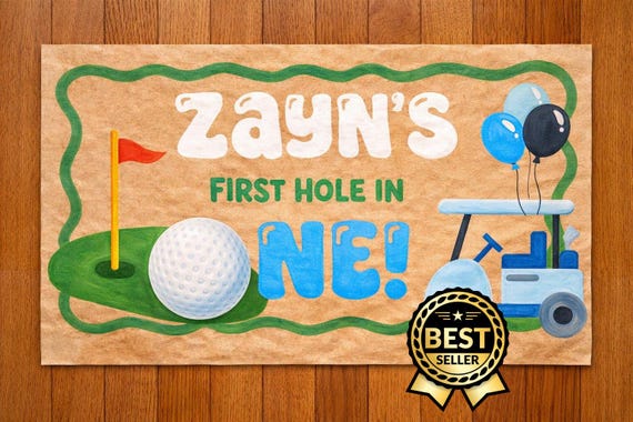 Hand-Painted Golf-Themed First Birthday Banner - Customizable Kraft Paper Decor for Golf Parties & Photo Backdrops