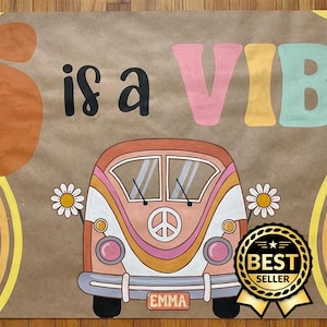 Groovy 5th Birthday Banner | Retro Daisy Van Party Decor, Hand Painted Hippie Theme