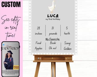 Goose First Birthday Milestone Sign Template | Editable Neutral Baby Board (Digital Download)