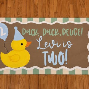 Hand Painted Duck Deuce Birthday Banner, Personalized Second Birthday Party Decor