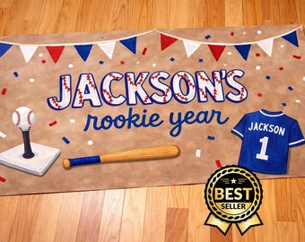 Hand Painted Baseball Rookie Year Birthday Banner – First Birthday Party Decor