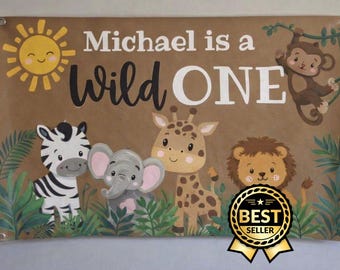 Hand-Painted Jungle Safari Birthday Banner – Custom Wild One Party Decor