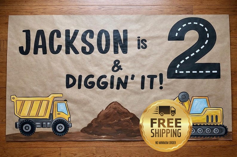 Hand-painted Construction Digging It Party Birthday Banner ...