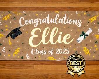 Hand Painted Graduation Banner – Personalized Kraft Paper Class of 2025 Decor