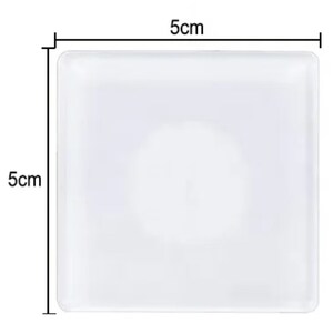 May include: A white square-shaped plate with a smooth surface. The plate measures 5 inches by 5 inches.