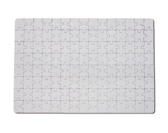May include: A white blank jigsaw puzzle with interlocking pieces.