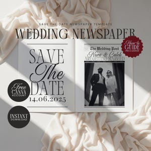 Wedding Newspaper Save the Date Template, Canva Editable Newspaper, Save the Date Newspaper, Newspaper Wedding & Engagement Announcement