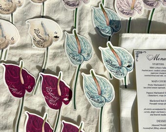 Custom Anthurium Wedding Place Cards, Personalized Name Cards, RSVP Enclosure