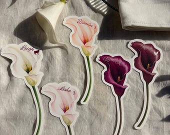 Custom Calla Lily Wedding Place Cards, Personalized Name Cards, Printed Ready to Use White, Pink, Peach, Purple Magenta, Burgundy