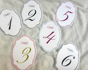 Chic Custom Oval Wedding Table Numbers, Unique Shape, Double Sided Option (Logo/Crest)
