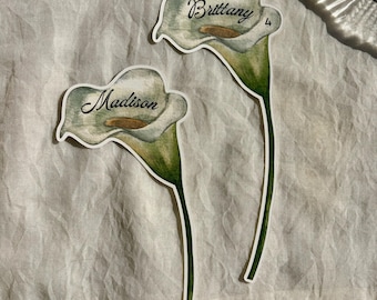 White Watercolor Calla Lily Wedding Place Cards, Personalized Name Cards, RSVP Enclosure