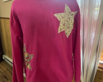 Sudadera de cuello redondo acolchada rosa fucsia con estrellas