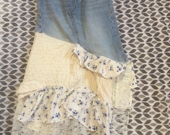 Falda vaquera reciclada estilo bohemio para mujer, talla 26.