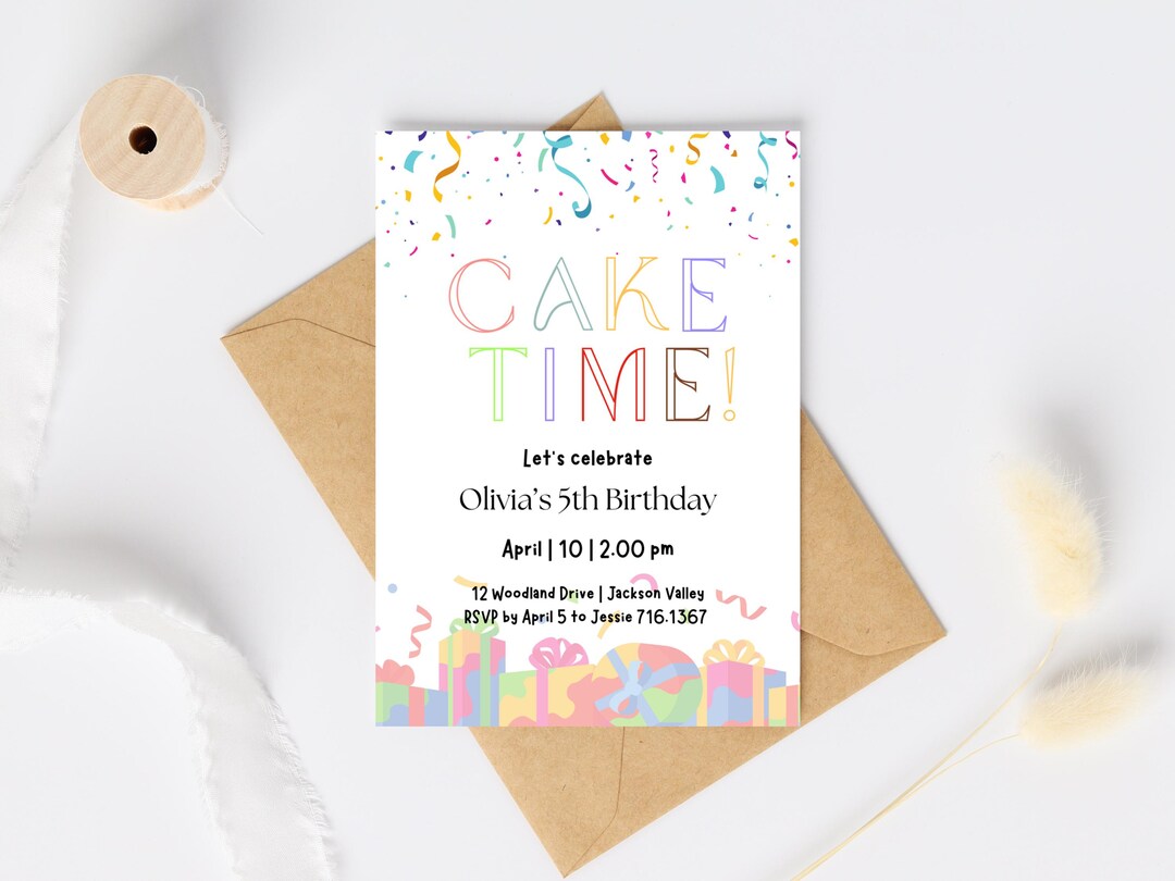 Editable Cake Theme Party Invite for Kids Birthday Invitation Digital ...