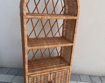 Estantería alta de mimbre arqueada, estante rústico natural para guardar zapatos, mueble de mimbre, estante para objetos curiosos hecho a mano, librería ecológica, muebles de ratán