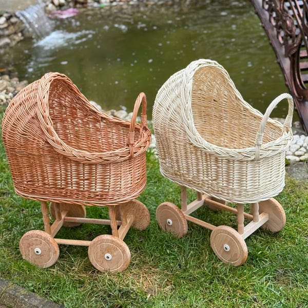 natural wicker doll stroller white wicker baby carriage rustic toy stroller baby wedding wagon handmade rattan dolls pram baby shower gift