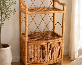 Wicker Shelves Storage Cabinet, Rattan Rustic Woven Cupboard Cabinet, Handmade Boho Trinket Rack Shelf, Ecofriendly Willow Dresser Organizer