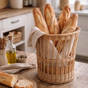 natural wicker bread basket baguette basket rustic kitchen basket woven bread holder farmhouse countertop decor image 1
