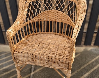 Cadeira de vime natural para pátio, móveis rústicos artesanais para exterior, poltrona ecológica para adultos, cadeira de madeira com estilo vintage, banqueta de jardim