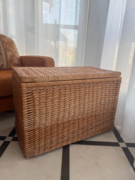wicker storage chest with lid large willow trunk basket handmade laundry basket rustic blanket box natural toy storage bin