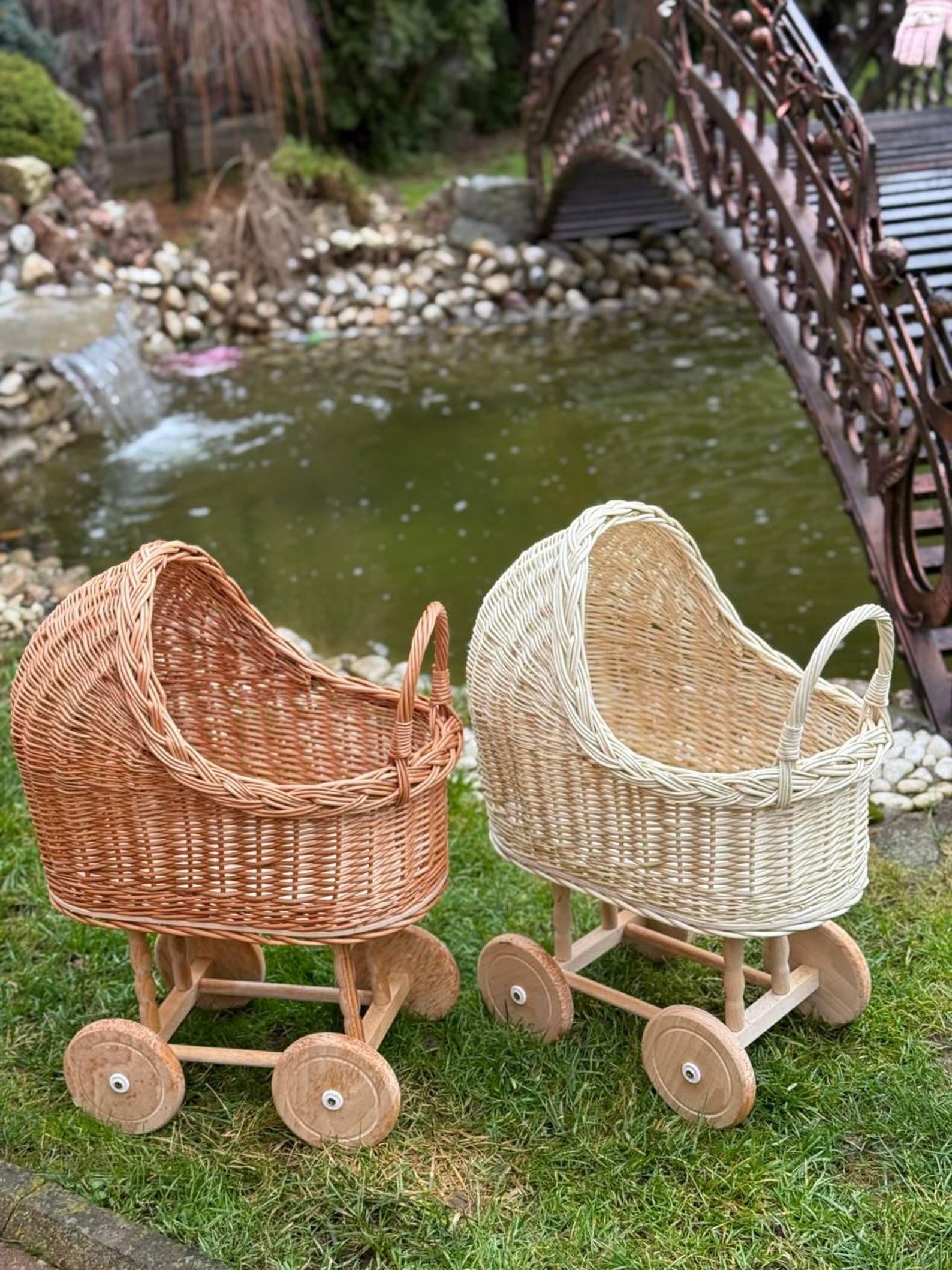 Natural Wicker Doll Stroller White Wicker Baby Carriage Rustic Toy ...