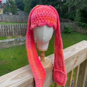 Crochet “summer sunset” EMD Extra Long Bunny Hat with pocket Hide