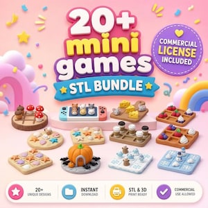 20+ Tic Tac Toe STL Bundle | Cute 3D Printable Games | Animal Food Holiday Themes | Travel Board Game Files | STL Pack | Indoor Kid Activity