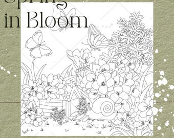 Blühender Frühling Ausmalbilder | Handgezeichnete Freesia Schmetterling Kunst von Shirley Yao (Digital PDF Download)