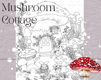 Pilz Cottage Ausmalbilder | Handgezeichnetes Pilz Design von Shirley Yao (Digitaler PDF Download)