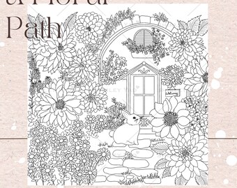 Blumen Weg Malseite | Handgezeichnete Dahlie Frühlingsblumen Kunst von Shirley Yao (Digital PDF Download)