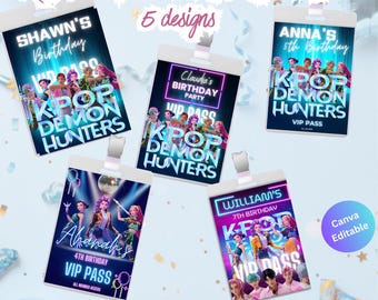 5 K VIP-passdesign, Canva-redigerbar fest-ID-bricka-mall, utskrivbar födelsedags-VIP-kort, Pop Party-pass digital nedladdning