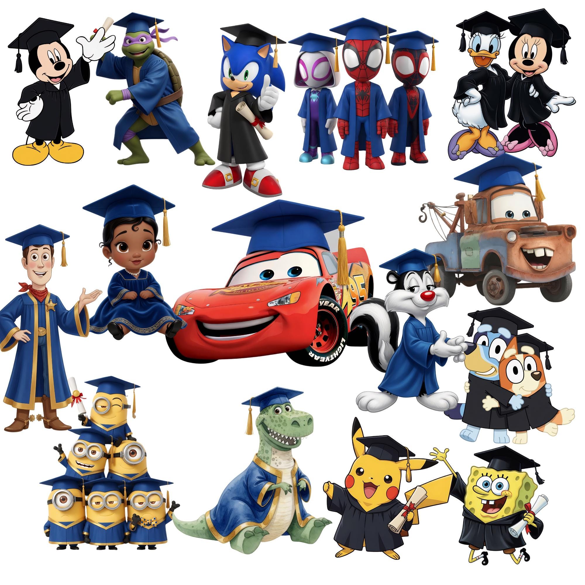 Cartoon First In Class Graduate 70 Graduate Cartoon Characters Pngs Bundle,cartoon Graduate Themed ...