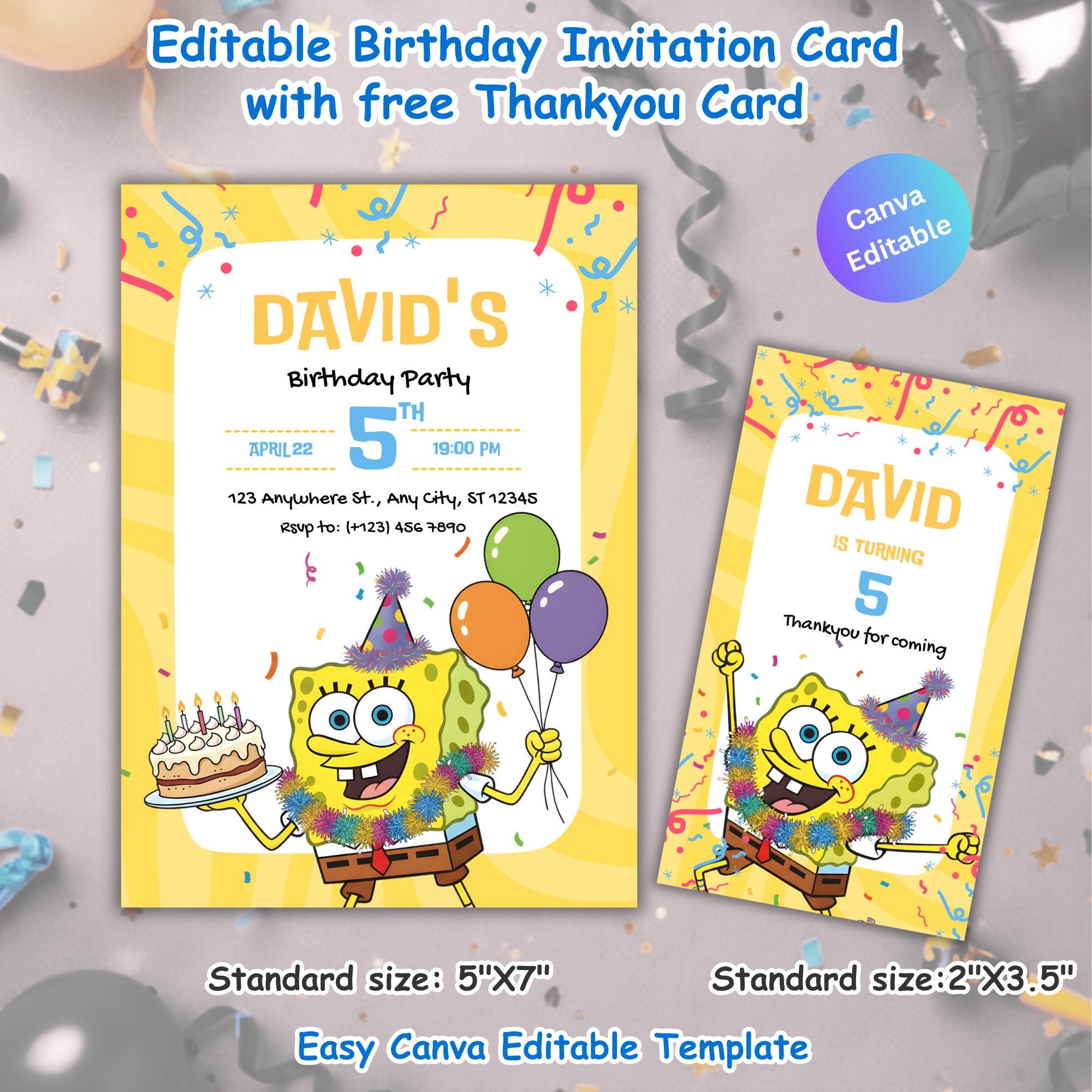 Yellow Cartoon Character Birthday Invitation Template,canva Editable ...