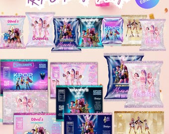 7x Editable KPop Demon Hunters Chip Bag Templates,Kpop Saja Boy Anime Birthday Party Favor,Huntrix Chip Bag Wrapper Printable Canva Editable