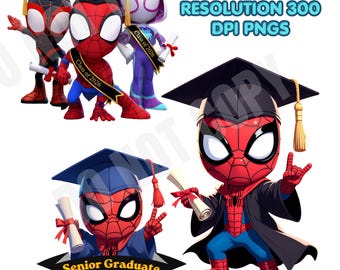 15 superheld afstuderen 2026 pngs, Graduate stripfiguur clipart bundel, Cartoon Graduate Class of 2026, PNG Super Hero afstuderen ontwerp