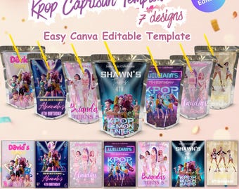 7x Editable K Caprisun Juice Label,pop Party Printables,Pop Anime Style Party Bundle Juice Pouch Covers